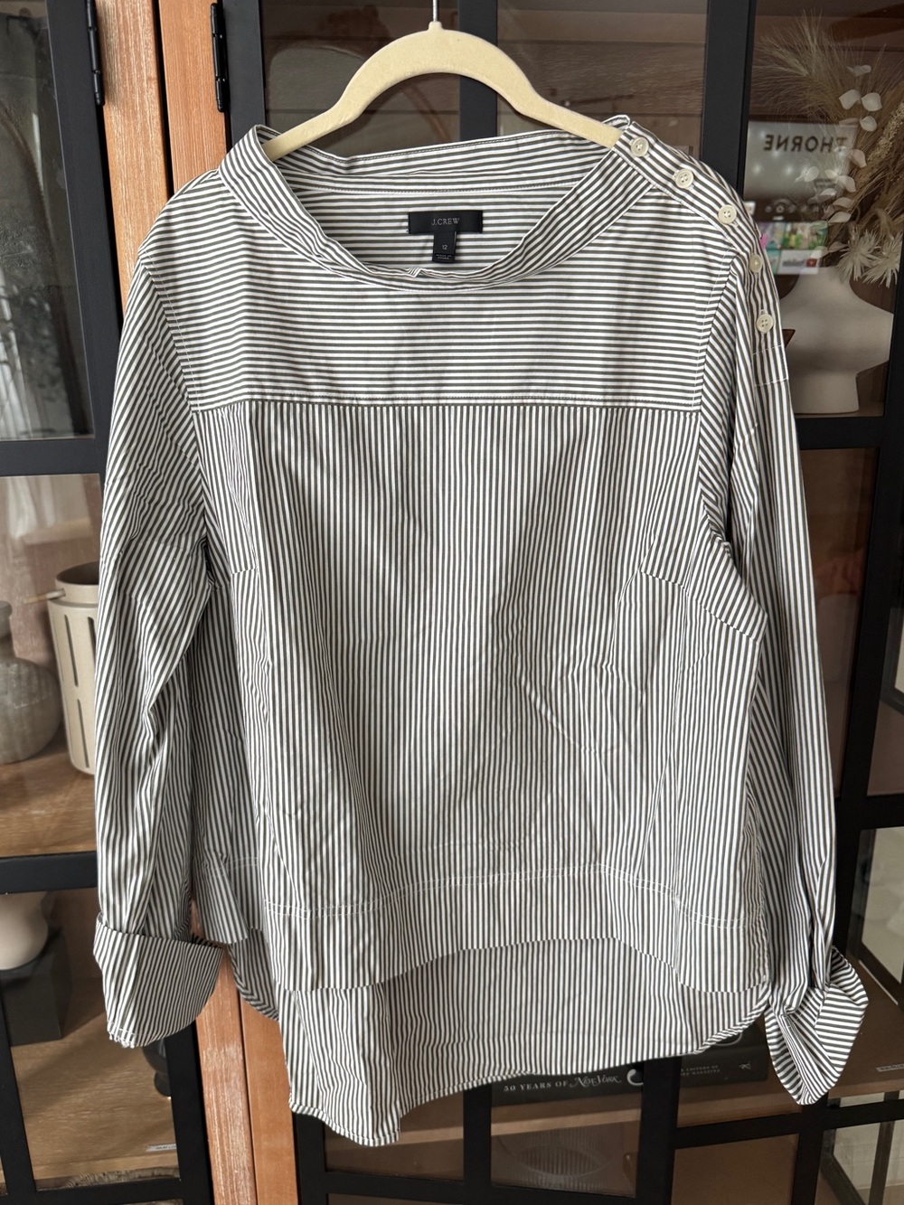 J. Crew striped blouse Funnelneck mock boat long sleeve top Shirt poplin cotton